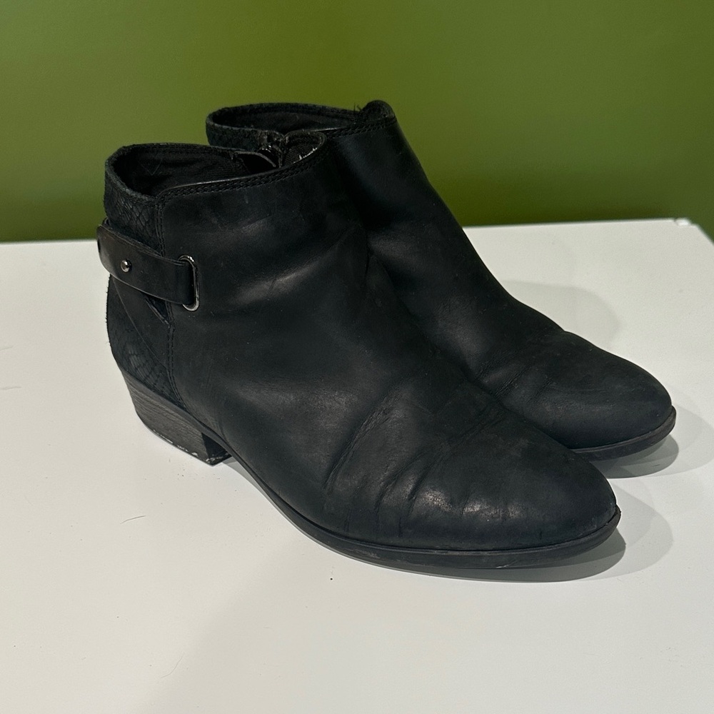 Clarks Women's Black Ankle Booties with Snakeskin Detail